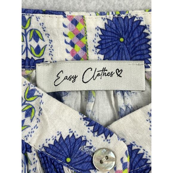 Easy Clothes Long Sleeve Button Up 100% Cotton Floral Print Made In Italy - Picture 11 of 14